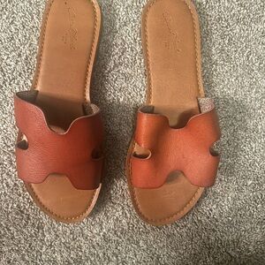 Brown Leather Slide Sandals